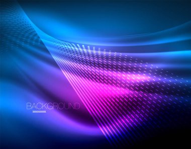 Yumuşak ışık efekti, parlak parlak neon koyu arka plan üzerinde düz çizgiler. Enerji Teknoloji fikir