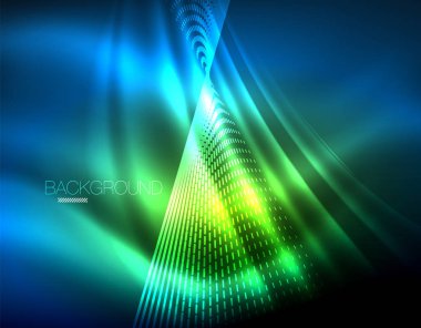 Yumuşak ışık efekti, parlak parlak neon koyu arka plan üzerinde düz çizgiler. Enerji Teknoloji fikir