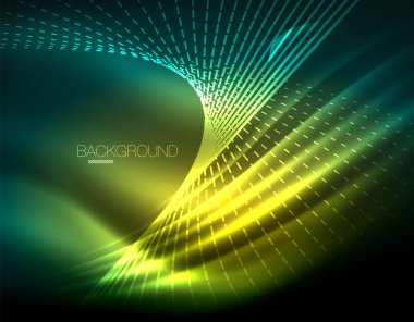 Yumuşak ışık efekti, parlak parlak neon koyu arka plan üzerinde düz çizgiler. Enerji Teknoloji fikir