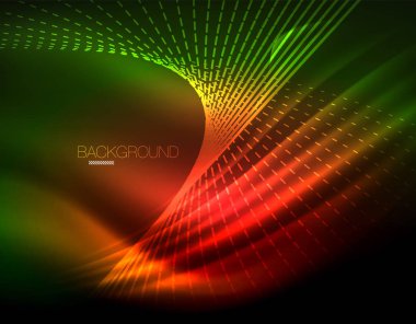 Yumuşak ışık efekti, parlak parlak neon koyu arka plan üzerinde düz çizgiler. Enerji Teknoloji fikir