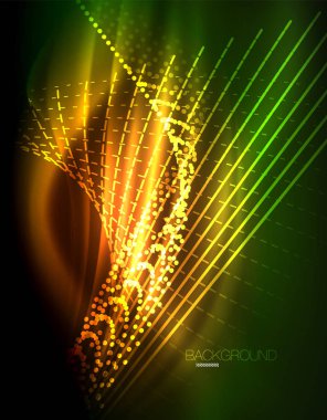 Yumuşak ışık efekti, parlak parlak neon koyu arka plan üzerinde düz çizgiler. Enerji Teknoloji fikir