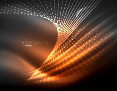 Yumuşak ışık efekti, parlak parlak neon koyu arka plan üzerinde düz çizgiler. Enerji Teknoloji fikir