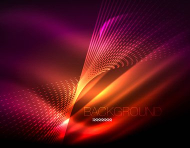 Yumuşak ışık efekti, parlak parlak neon koyu arka plan üzerinde düz çizgiler. Enerji Teknoloji fikir