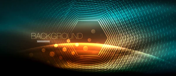 Neon parlayan dalga, sihirli enerji ve ışık arka plan. Duvar kağıdı şablonu, yüksek teknoloji gelecek kavramı