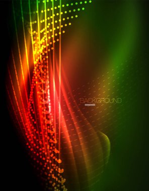 Yumuşak ışık efekti, parlak parlak neon koyu arka plan üzerinde düz çizgiler. Enerji Teknoloji fikir