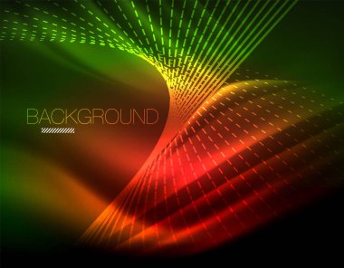 Yumuşak ışık efekti, parlak parlak neon koyu arka plan üzerinde düz çizgiler. Enerji Teknoloji fikir