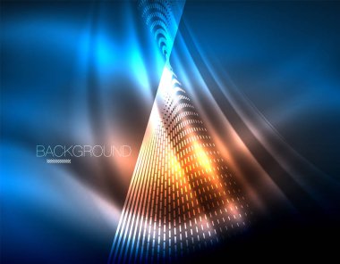 Yumuşak ışık efekti, parlak parlak neon koyu arka plan üzerinde düz çizgiler. Enerji Teknoloji fikir