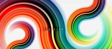 Gökkuşağı sıvı renkli arka plan - girdap ve daireler, bükülmüş sıvı renkler, renkli mermer veya plastik dalgalı doku zemin, çok renkli şablonu için iş veya teknoloji