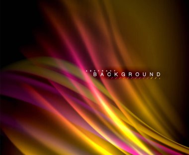 Neon parlayan dalga, sihirli enerji ve ışık arka plan. Vektör duvar kağıdı şablonu