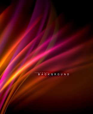 Neon parlayan dalga, sihirli enerji ve ışık arka plan. Vektör duvar kağıdı şablonu