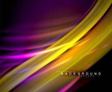 Neon parlayan dalga, sihirli enerji ve ışık arka plan. Vektör duvar kağıdı şablonu