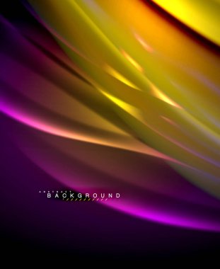 Neon parlayan dalga, sihirli enerji ve ışık arka plan. Vektör duvar kağıdı şablonu