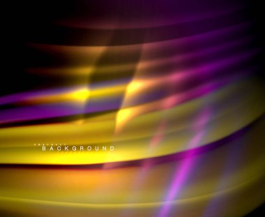 Neon parlayan dalga, sihirli enerji ve ışık arka plan. Vektör duvar kağıdı şablonu