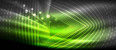 Neon parlayan dalga, sihirli enerji ve ışık arka plan. Duvar kağıdı şablonu, yüksek teknoloji gelecek kavramı