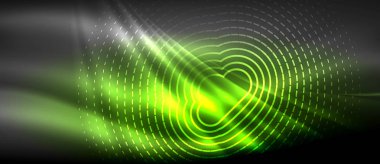 Neon parlayan dalga, sihirli enerji ve ışık arka plan. Duvar kağıdı şablonu, yüksek teknoloji gelecek kavramı