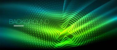 Neon parlayan dalga, sihirli enerji ve ışık arka plan. Duvar kağıdı şablonu, yüksek teknoloji gelecek kavramı