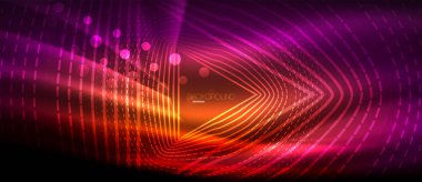 Neon parlayan dalga, sihirli enerji ve ışık arka plan. Vektör duvar kağıdı şablonu, yüksek teknoloji gelecek kavramı