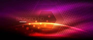 Neon parlayan dalga, sihirli enerji ve ışık arka plan. Duvar kağıdı şablonu, yüksek teknoloji gelecek kavramı