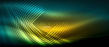 Neon parlayan dalga, sihirli enerji ve ışık arka plan. Duvar kağıdı şablonu, yüksek teknoloji gelecek kavramı