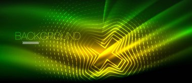 Neon parlayan dalga, sihirli enerji ve ışık arka plan. Duvar kağıdı şablonu, yüksek teknoloji gelecek kavramı