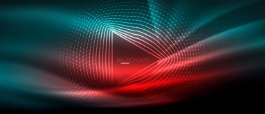 Neon parlayan dalga, sihirli enerji ve ışık arka plan. Duvar kağıdı şablonu, yüksek teknoloji gelecek kavramı