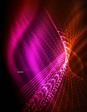 Yumuşak ışık efekti, parlak parlak neon koyu arka plan üzerinde düz çizgiler. Enerji Teknoloji fikir