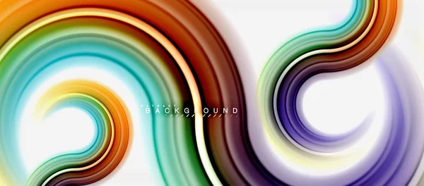 虹流体カラーライン抽象的な背景 - 旋回サークル、液体の色デザイン、カラフルな大理石またはプラスチック波状テクスチャ背景、ビジネスまたは技術の色とりどりのテンプレートをツイスト — ストックベクタ