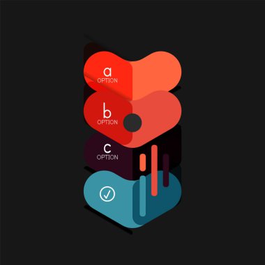 Düz tasarım geometrik infographics, ok şekli vektör etiket veya etiket, Fiyat etiketleri, promosyon rozet, simgesi tasarım, kağıt tarzı düzeni verileri grafik görselleştirme adım adım süreci için için teklif