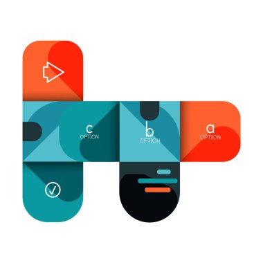 Infographics seçeneği ve adım adım içinde yuvarlak kareler, grafik, grafik, diyagram seçenekleri, parçalar, süreçleri ile unsuru