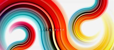Gökkuşağı sıvı renkli arka plan - girdap ve daireler, bükülmüş sıvı renkler, renkli mermer veya plastik dalgalı doku zemin, çok renkli şablonu için iş veya teknoloji