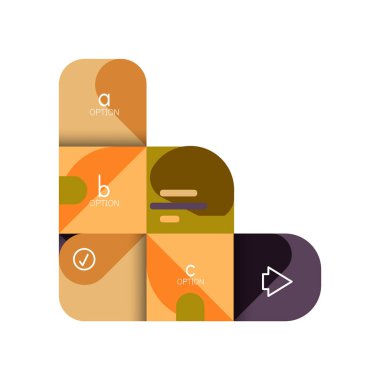 Infographics seçeneği ve adım adım içinde yuvarlak kareler, grafik, grafik, diyagram seçenekleri, parçalar, süreçleri ile unsuru