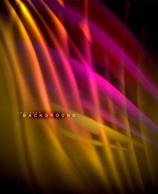 Neon parlayan dalga, sihirli enerji ve ışık arka plan. Vektör duvar kağıdı şablonu