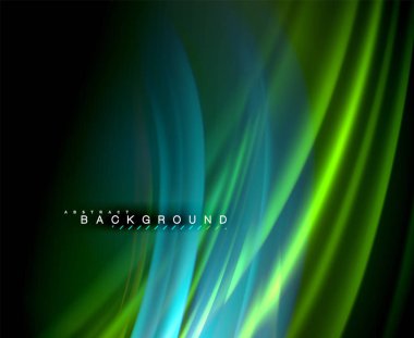 Neon parlayan dalga, sihirli enerji ve ışık arka plan. Vektör duvar kağıdı şablonu