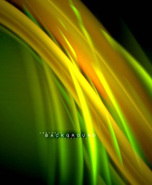 Neon parlayan dalga, sihirli enerji ve ışık arka plan. Vektör duvar kağıdı şablonu