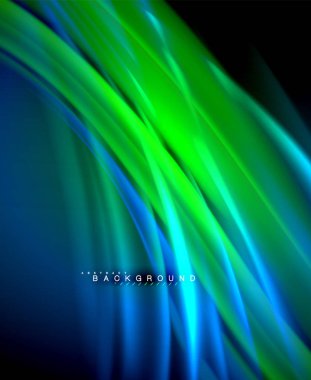 Neon parlayan dalga, sihirli enerji ve ışık arka plan. Vektör duvar kağıdı şablonu