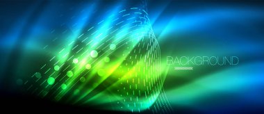 Neon parlayan dalga, sihirli enerji ve ışık arka plan. Duvar kağıdı şablonu, yüksek teknoloji gelecek kavramı