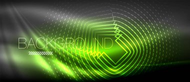 Neon parlayan dalga, sihirli enerji ve ışık arka plan. Duvar kağıdı şablonu, yüksek teknoloji gelecek kavramı