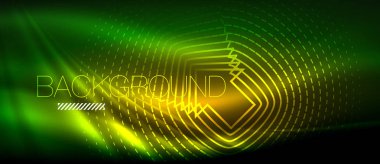 Neon parlayan dalga, sihirli enerji ve ışık arka plan. Duvar kağıdı şablonu, yüksek teknoloji gelecek kavramı