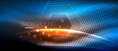 Neon parlayan dalga, sihirli enerji ve ışık arka plan. Duvar kağıdı şablonu, yüksek teknoloji gelecek kavramı