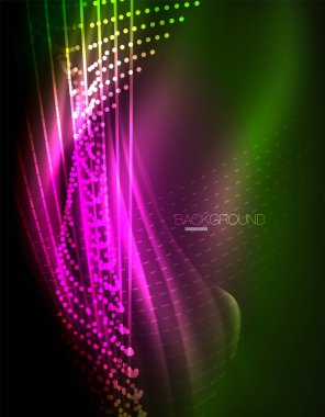 Yumuşak ışık efekti, parlak parlak neon koyu arka plan üzerinde düz çizgiler. Enerji Teknoloji fikir