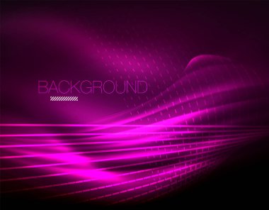 Yumuşak ışık efekti, parlak parlak neon koyu arka plan üzerinde düz çizgiler. Enerji Teknoloji fikir