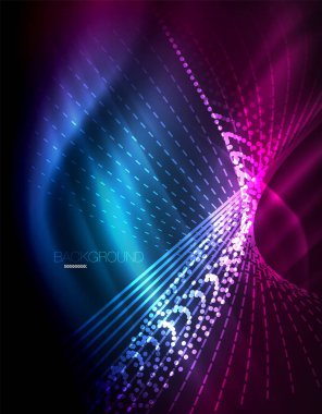 Yumuşak ışık efekti, parlak parlak neon koyu arka plan üzerinde düz çizgiler. Enerji Teknoloji fikir