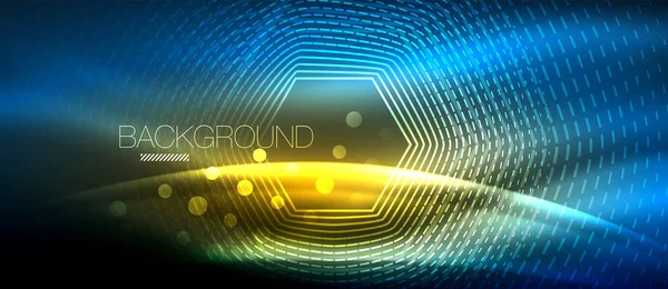 Neon parlayan dalga, sihirli enerji ve ışık arka plan. Duvar kağıdı şablonu, yüksek teknoloji gelecek kavramı