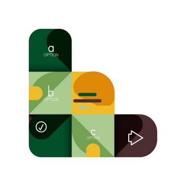 Infographics seçeneği ve adım adım içinde yuvarlak kareler, grafik, grafik, diyagram seçenekleri, parçalar, süreçleri ile unsuru