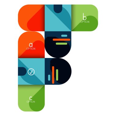 Infographics seçeneği ve adım adım içinde yuvarlak kareler, grafik, grafik, diyagram seçenekleri, parçalar, süreçleri ile unsuru