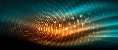 Neon parlayan dalga, sihirli enerji ve ışık arka plan. Duvar kağıdı şablonu, yüksek teknoloji gelecek kavramı