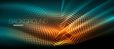 Neon parlayan dalga, sihirli enerji ve ışık arka plan. Duvar kağıdı şablonu, yüksek teknoloji gelecek kavramı