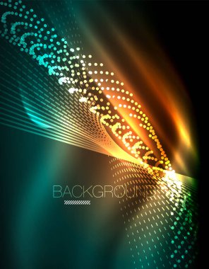 Yumuşak ışık efekti, parlak parlak neon koyu arka plan üzerinde düz çizgiler. Enerji Teknoloji fikir