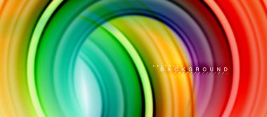 Gökkuşağı sıvı renkli arka plan - girdap ve daireler, bükülmüş sıvı renkler, renkli mermer veya plastik dalgalı doku zemin, çok renkli şablonu için iş veya teknoloji
