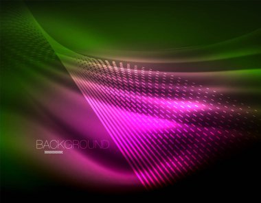 Yumuşak ışık efekti, parlak parlak neon koyu arka plan üzerinde düz çizgiler. Enerji Teknoloji fikir